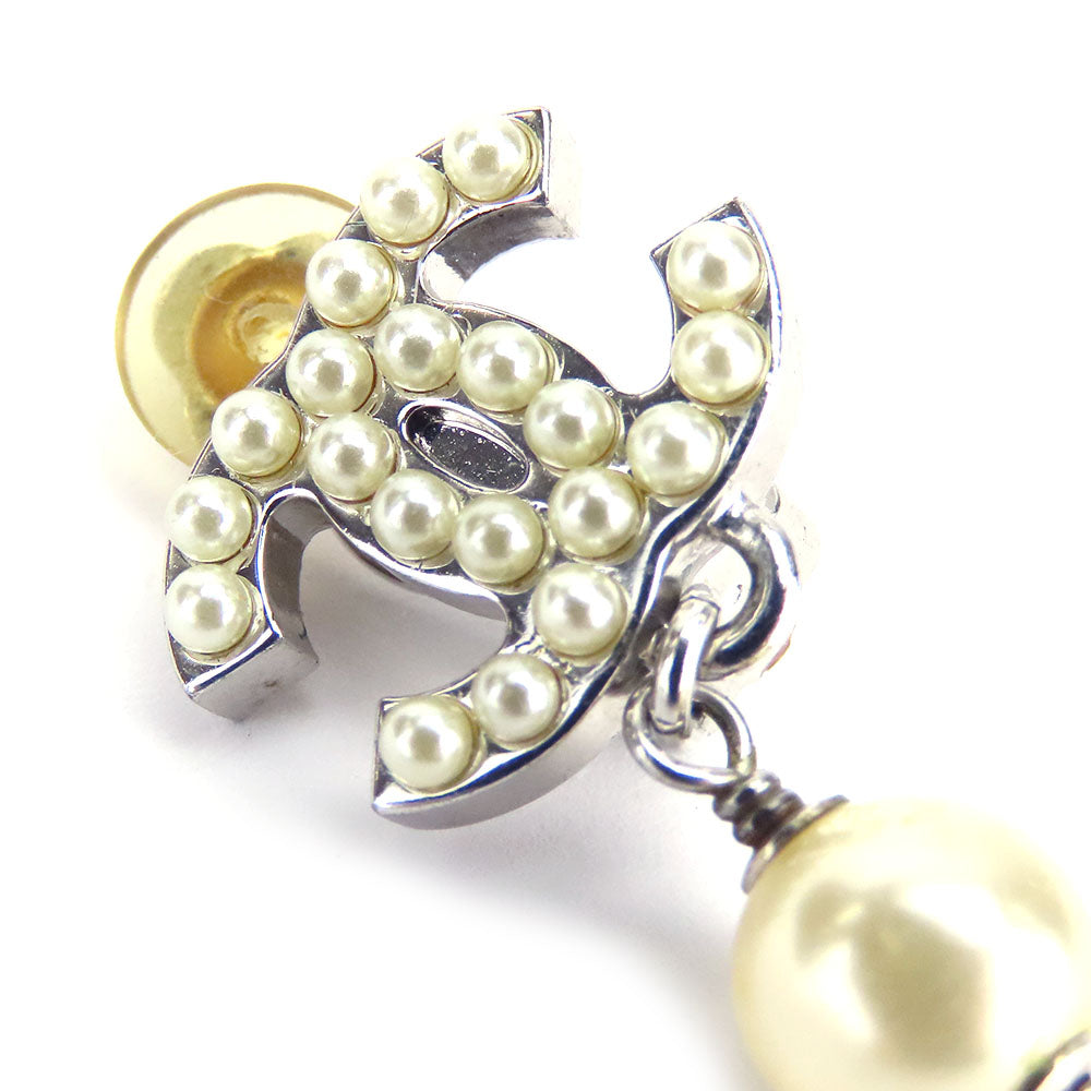 Chanel Metal Fake Pearl Earrings Silver