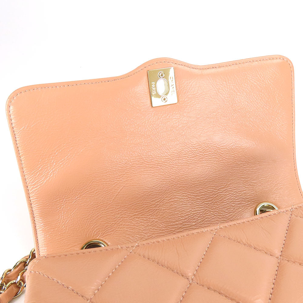 Chanel Leather Shoulder Bag Peach Beige