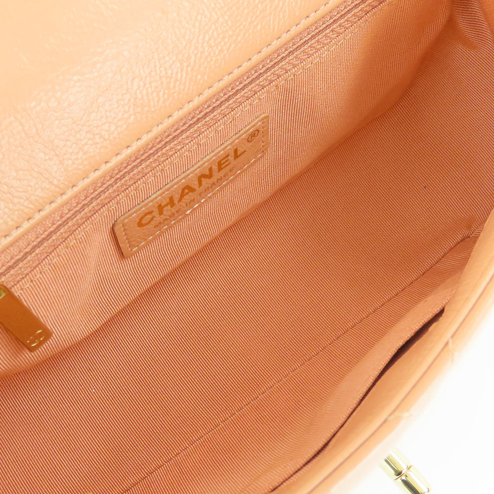 Chanel Leather Shoulder Bag Peach Beige