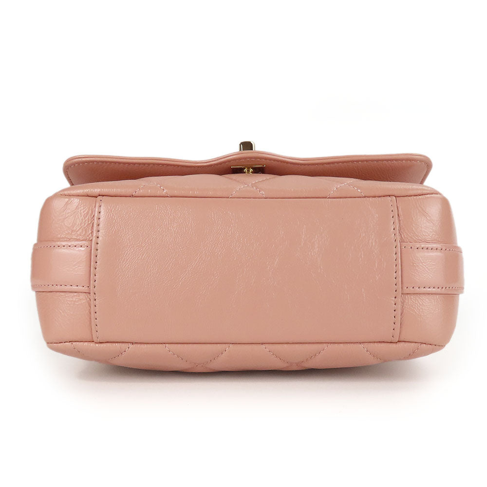 Chanel Leather Shoulder Bag Peach Beige