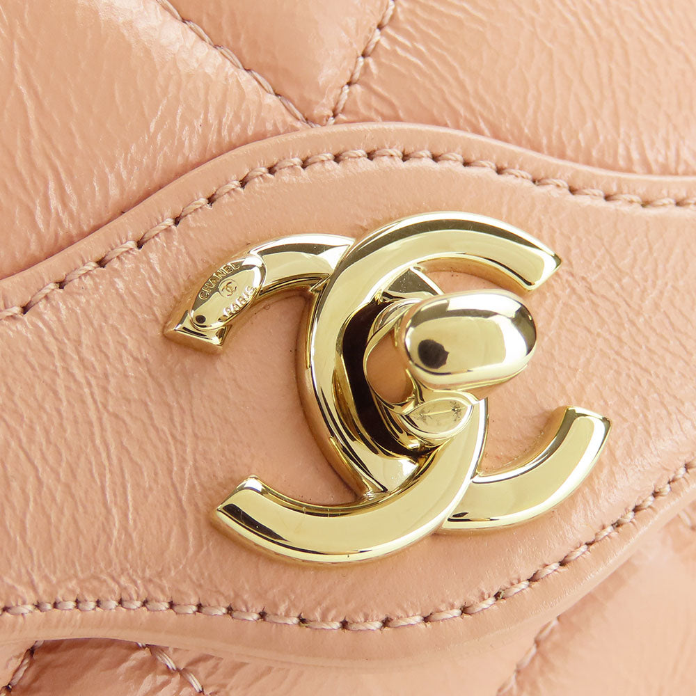 Chanel Leather Shoulder Bag Peach Beige