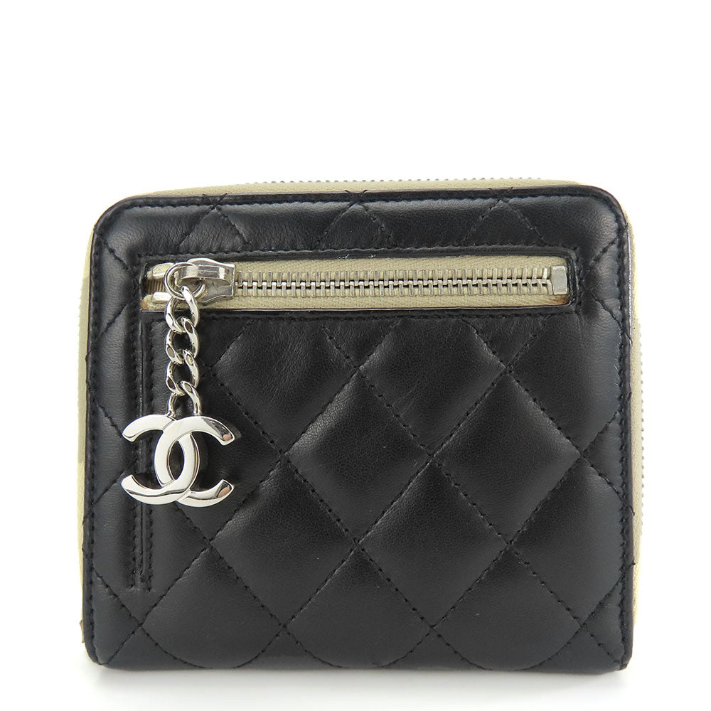 Chanel Bifold Wallet Lambskin Black Beige