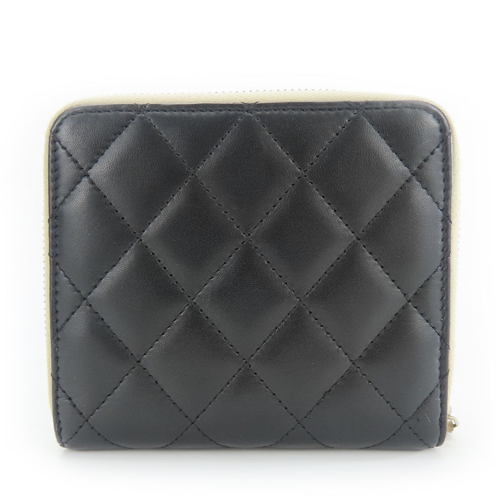 Chanel Bifold Wallet Lambskin Black Beige