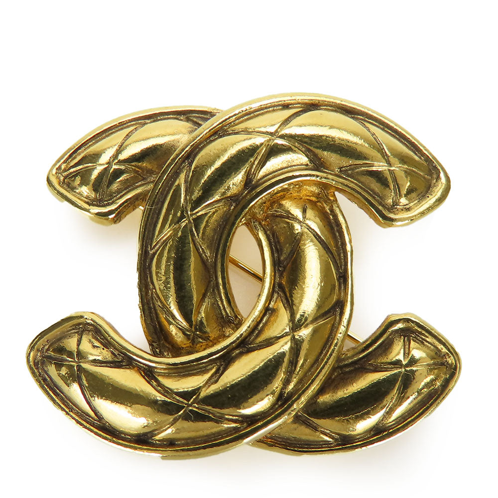 Chanel Brooch Matelasse Stitch COCO Mark Gold Plated