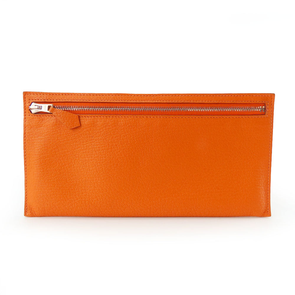 Hermes Chevre Zip Zap Slim Pouch Orange