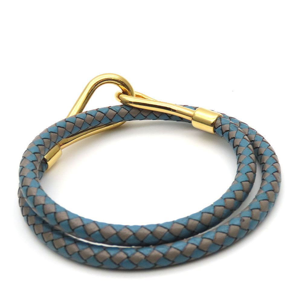 Hermes Metal Leather Bracelet Blue Gray