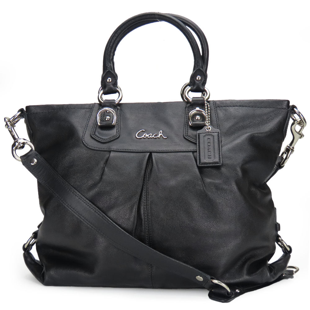 USED COACH Leather Handbag F15444 Black 2WAY