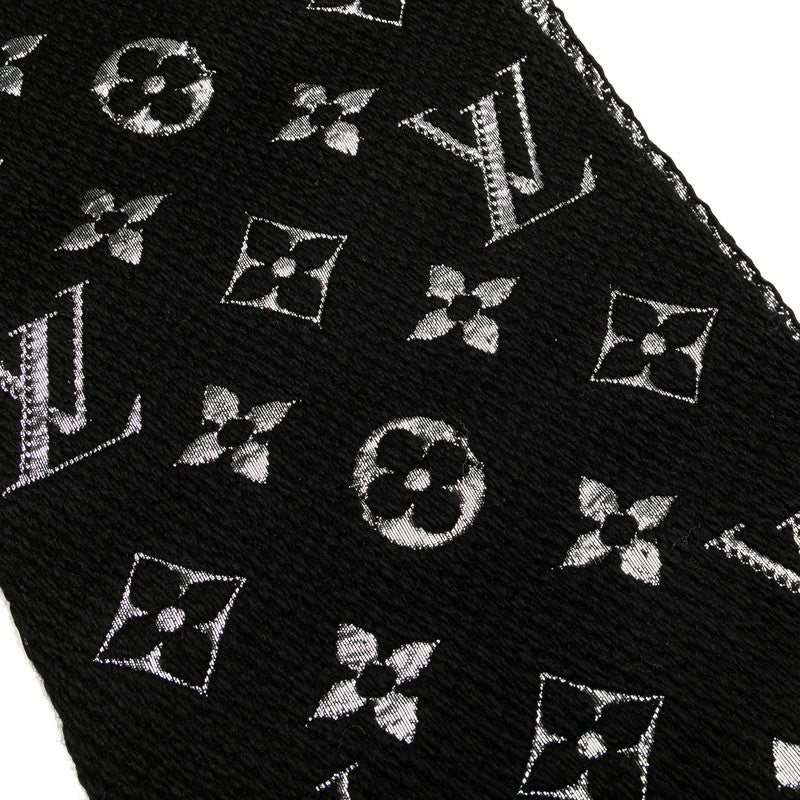 Louis Vuitton Monogram Logomania Shine Scarf M75833 Black Wool in Great Condition