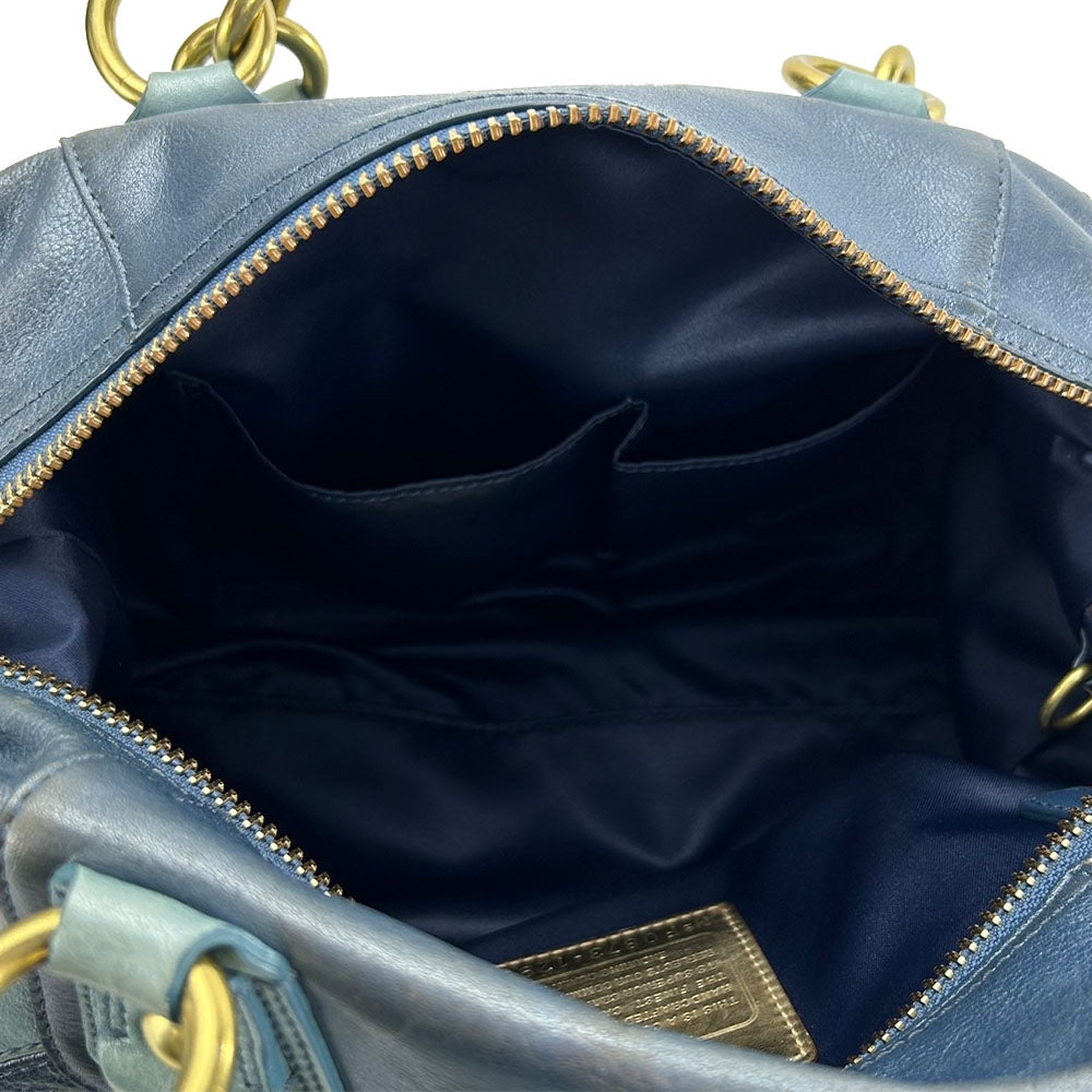 USED COACH Leather Handbag 12952 Blue 2WAY