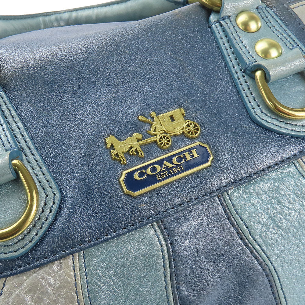 USED COACH Leather Handbag 12952 Blue 2WAY