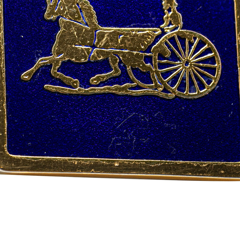 Celine Gold Blue Horse Carriage Plate Necklace in Very Good Condition