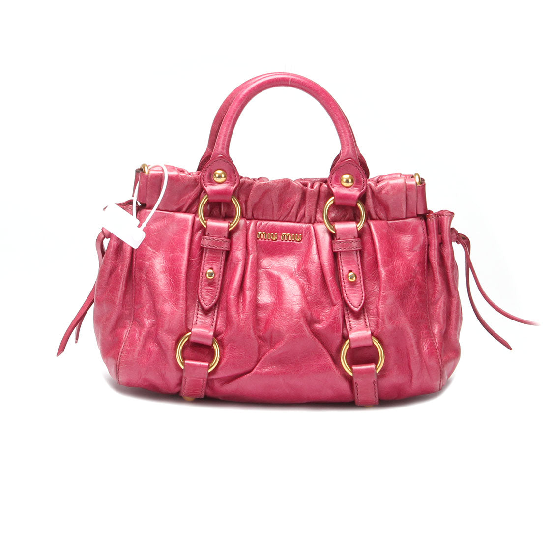 Miu Miu Vitello Lux Gathered Leather Handbag Leather Handbag in Good condition