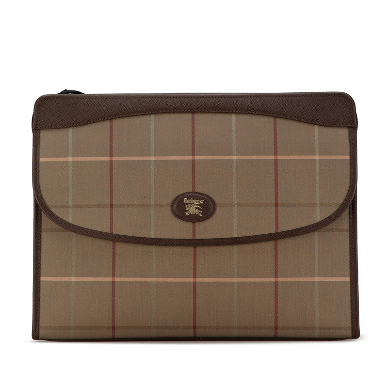 Burberry Check Canvas Leather Clutch Bag