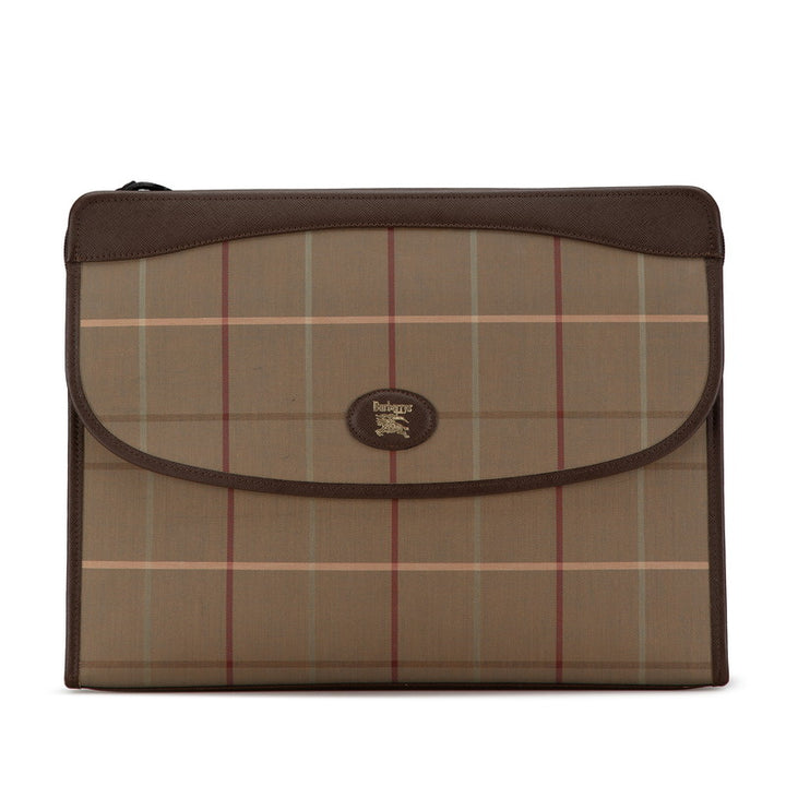 Burberry Check Canvas Leather Clutch Bag in Very Good Condition