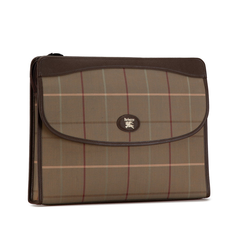 Burberry Check Canvas Leather Clutch Bag