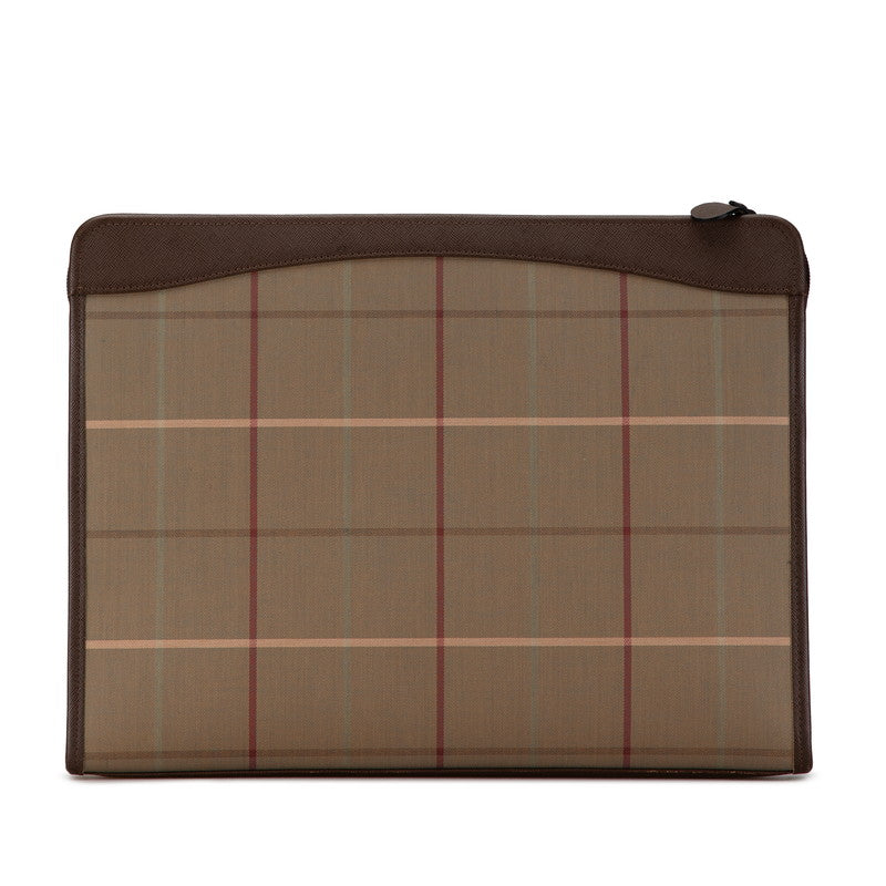 Burberry Check Canvas Leather Clutch Bag