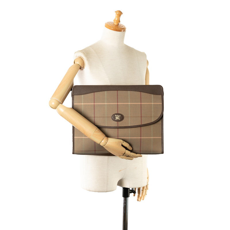 Burberry Check Canvas Leather Clutch Bag in Very Good Condition