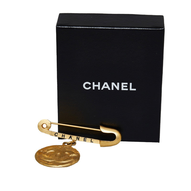 Chanel Vintage Logo Coco Mark Coin Brooch Gold Plated