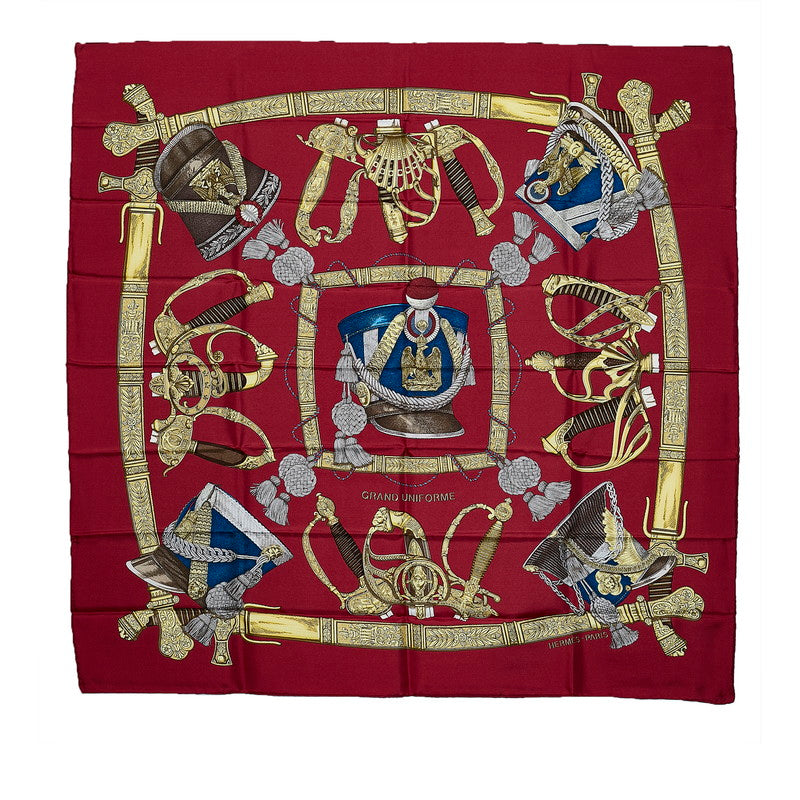 Hermes Silk Scarf Grand Uniforme Red in Very Good Condition