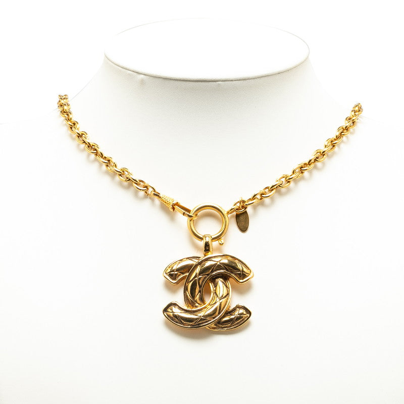 Chanel Vintage Matelasse Coco Mark Chain Necklace Gold Plated in Very Good Condition