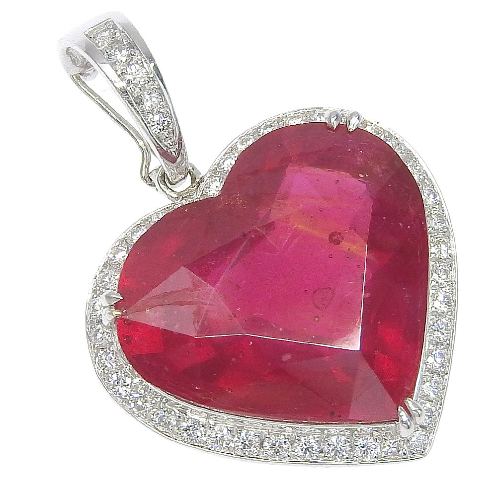 K18 White Gold Ruby Diamond Heart Pendant