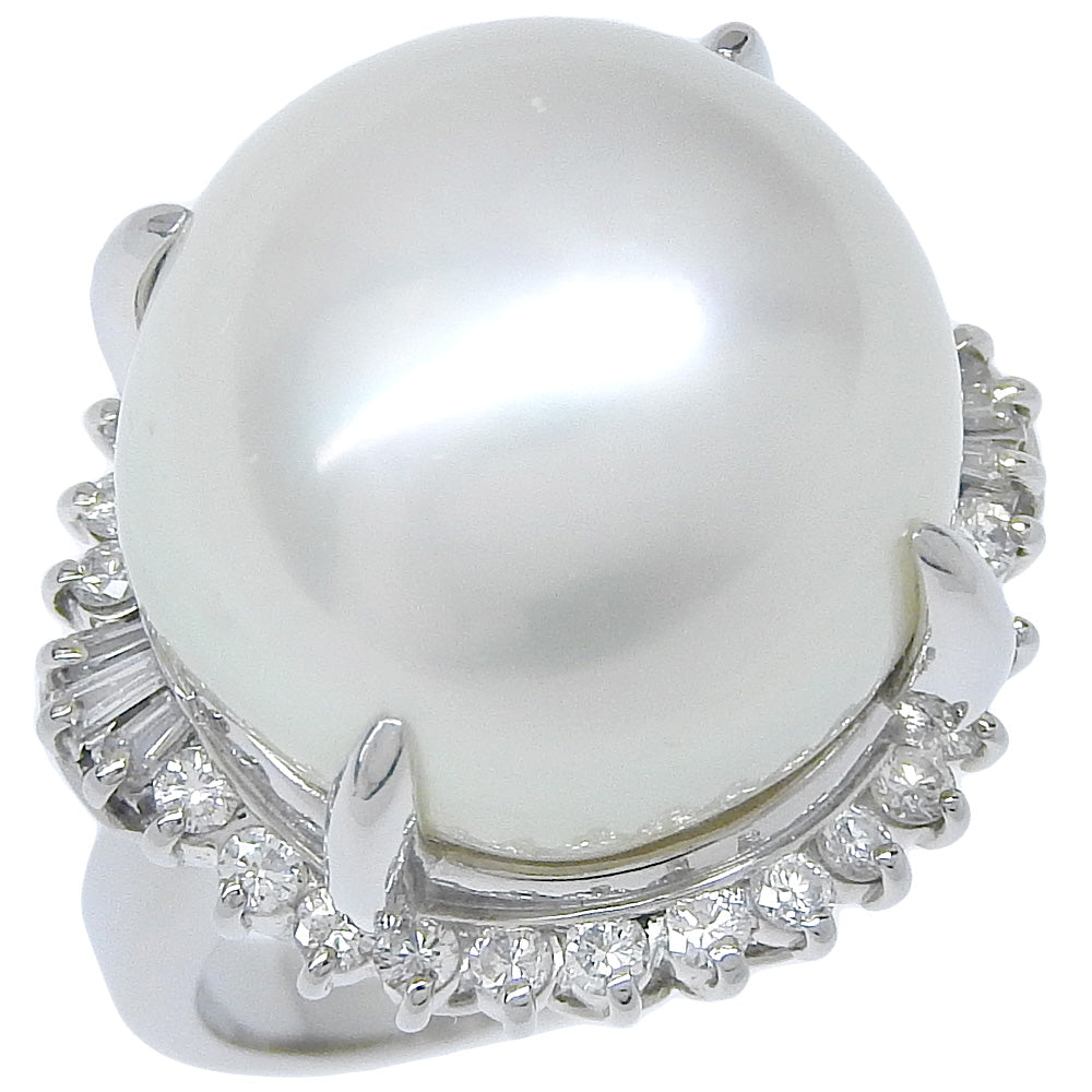 Pt900 Platinum Pearl Diamond Ring