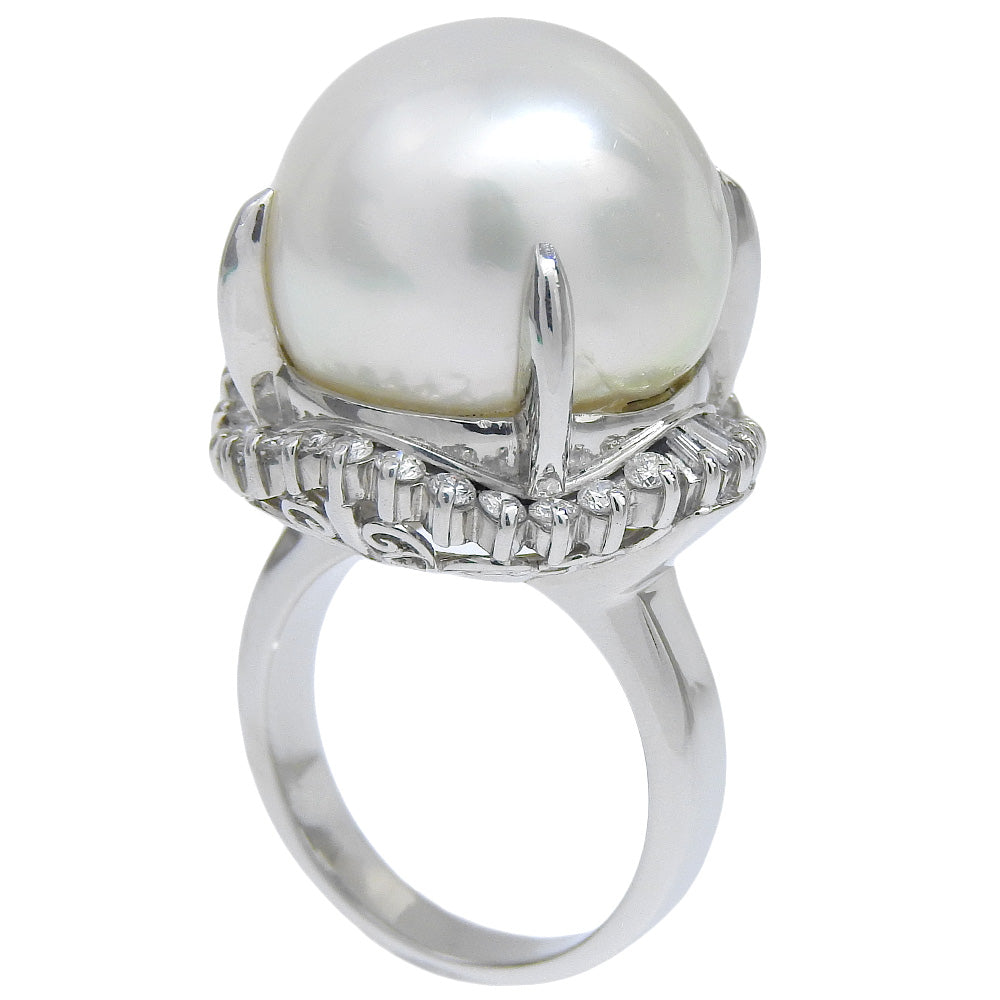 Pt900 Platinum Pearl Diamond Ring