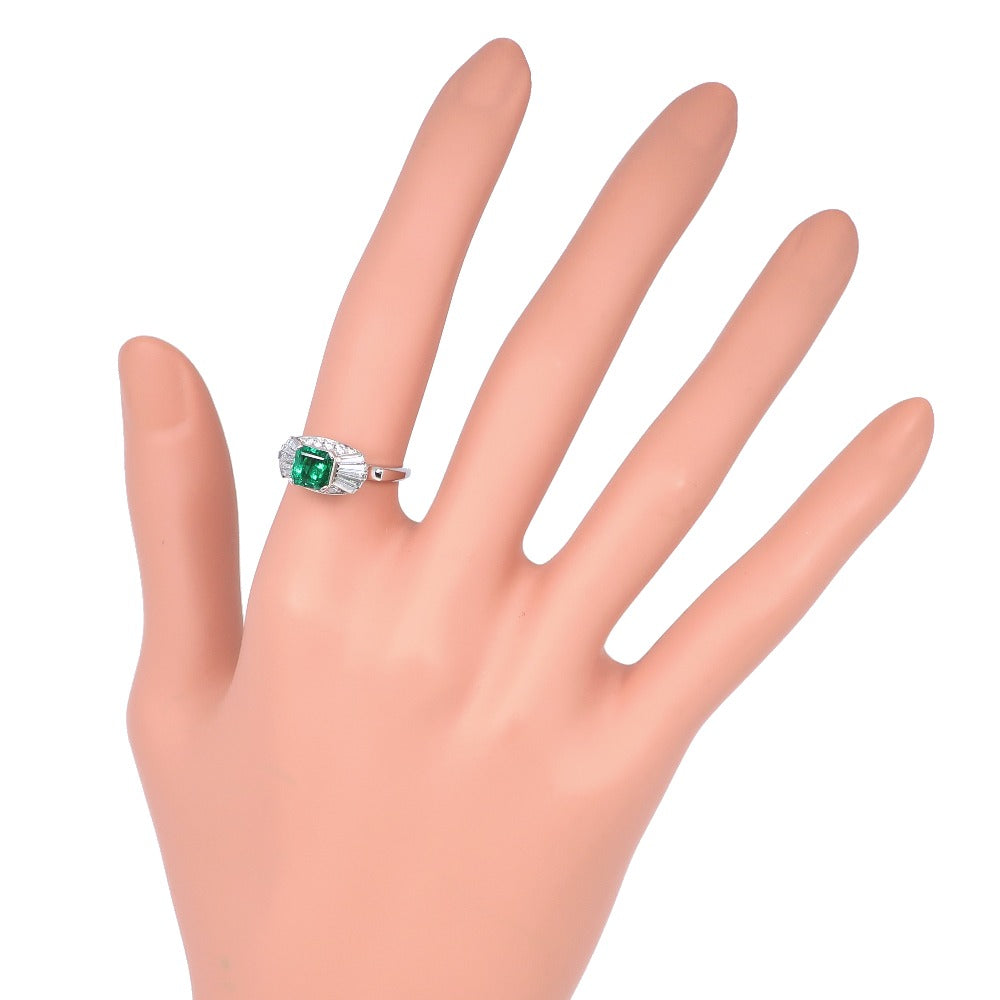 Pt900 Platinum Emerald Diamond Ring 10.5