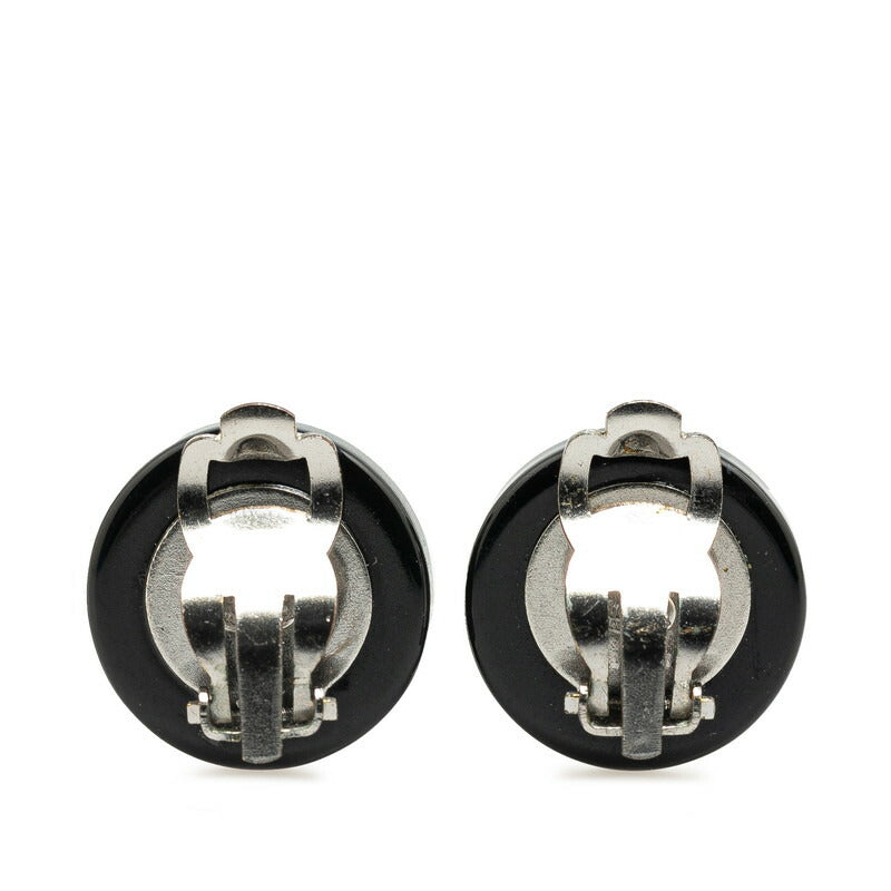 Chanel Logo Earrings Black Silver Metal