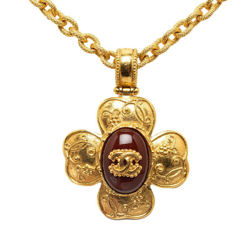 Chanel Vintage Gripoix Coco Mark Flower Necklace Gold Plated