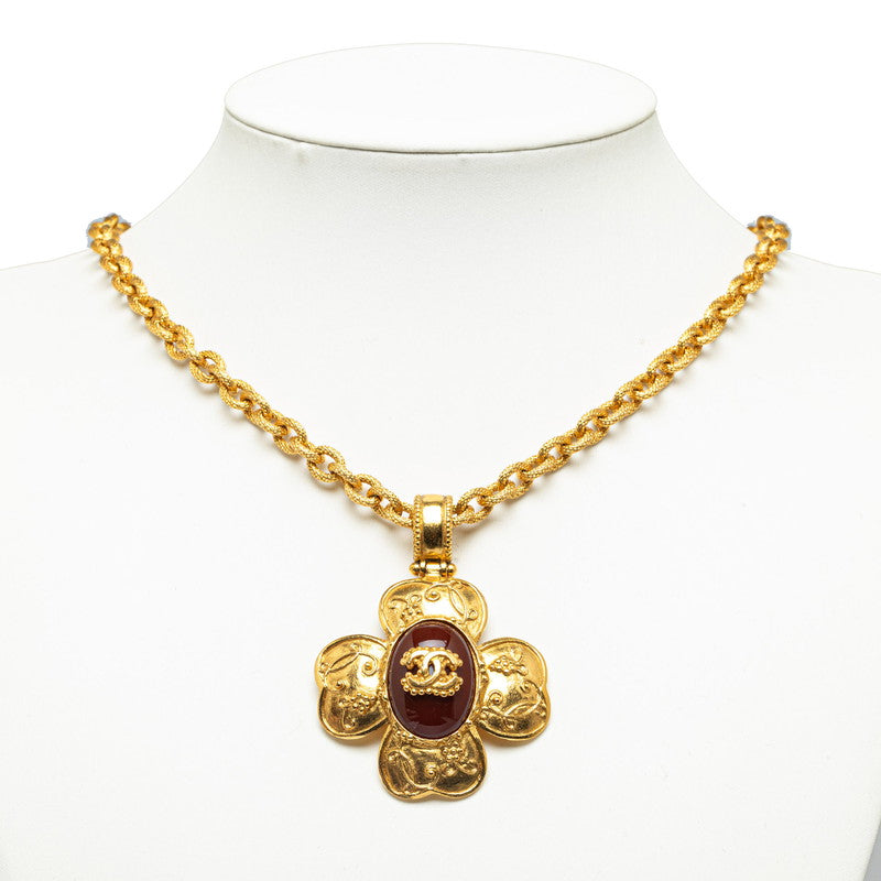 Chanel Vintage Gripoix Coco Mark Flower Necklace Gold Plated