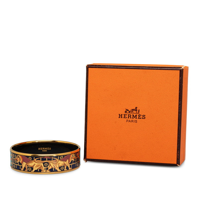 Hermes Enamel GM Bangle Bracelet Gold Multicolor