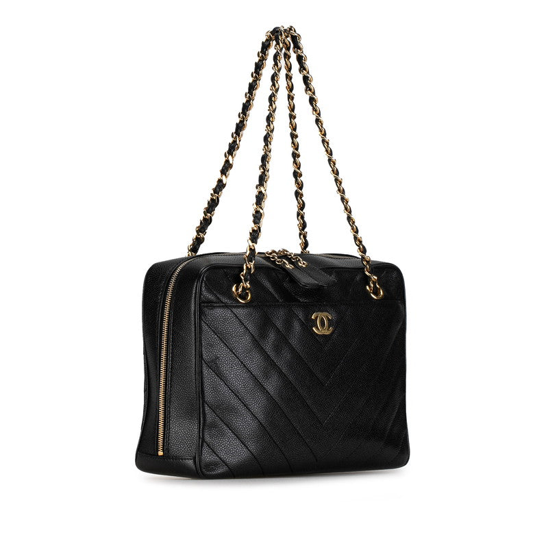Chanel Chevron Caviar Chain Shoulder Bag Leather Shoulder Bag in Good condition