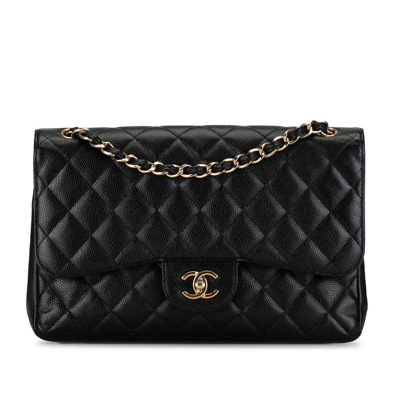 Chanel Jumbo Classic Caviar Double Flap Bag Leather Shoulder Bag in Good condition