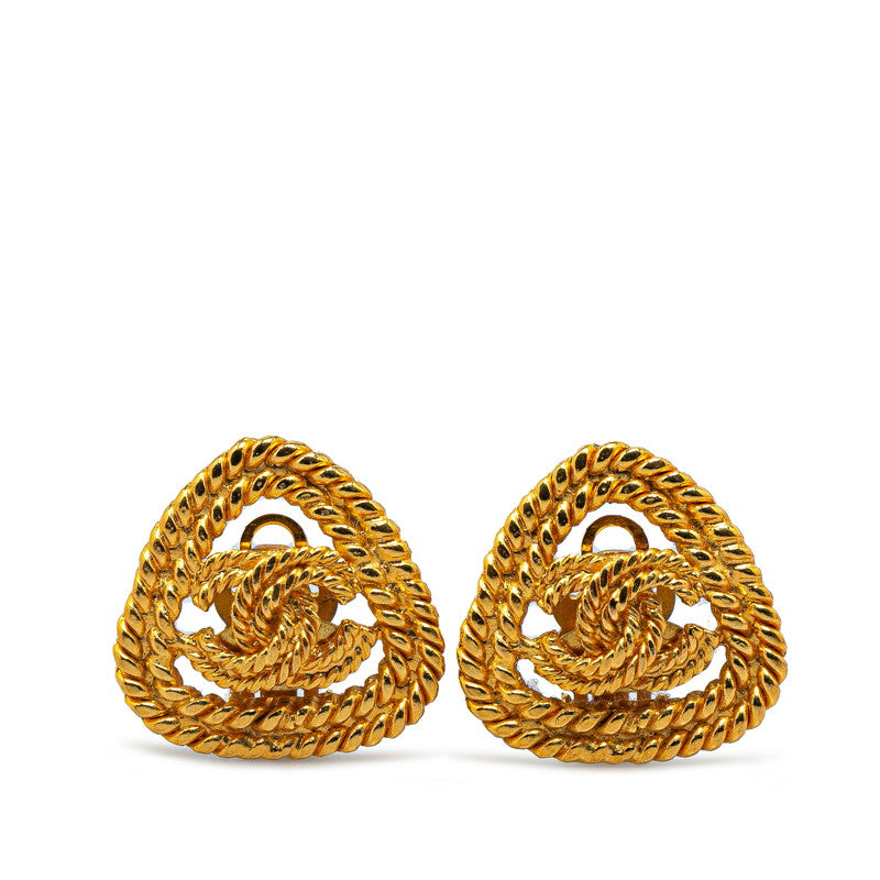 Chanel Vintage Coco Mark Triangle Earrings Gold Plated