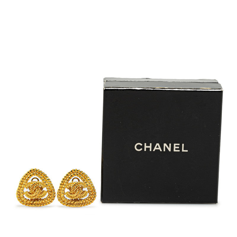 Chanel Vintage Coco Mark Triangle Earrings Gold Plated