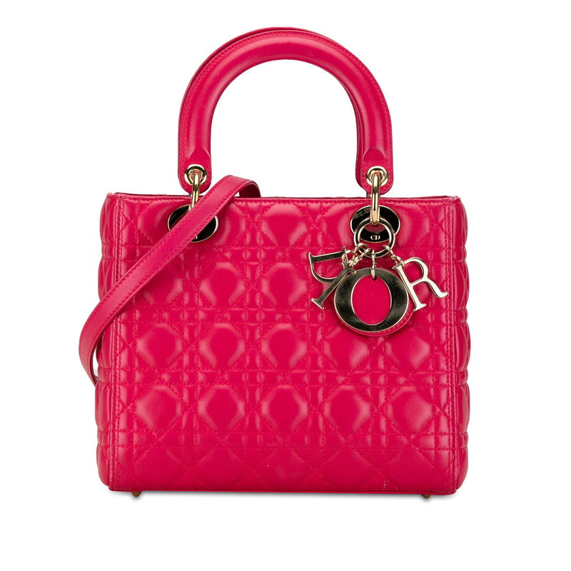 Dior Lady Dior Leather Handbag 2WAY Pink