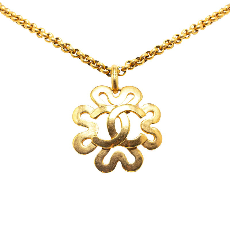 Chanel Vintage Coco Mark Clover Necklace Gold Plated