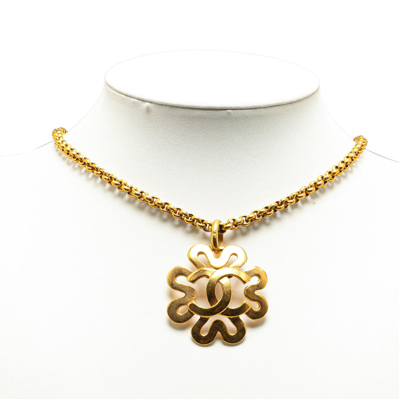 Chanel Vintage Coco Mark Clover Necklace Gold Plated