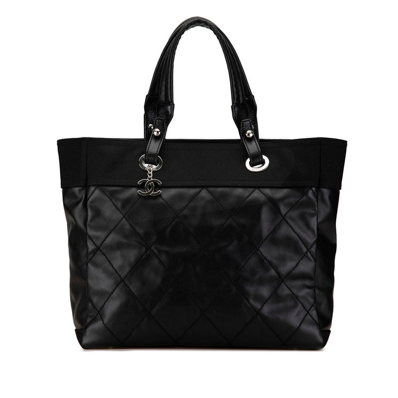 Chanel Wild Stitch Paris Biarritz Tote MM A34209 Black PVC Leather in Great Condition