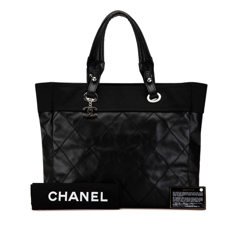 Chanel Wild Stitch Paris Biarritz Tote MM A34209 Black PVC Leather in Great Condition