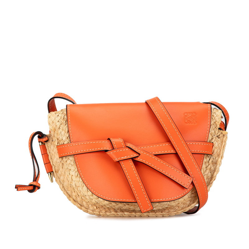 Loewe Anagram Gate Raffia Leather Shoulder Bag