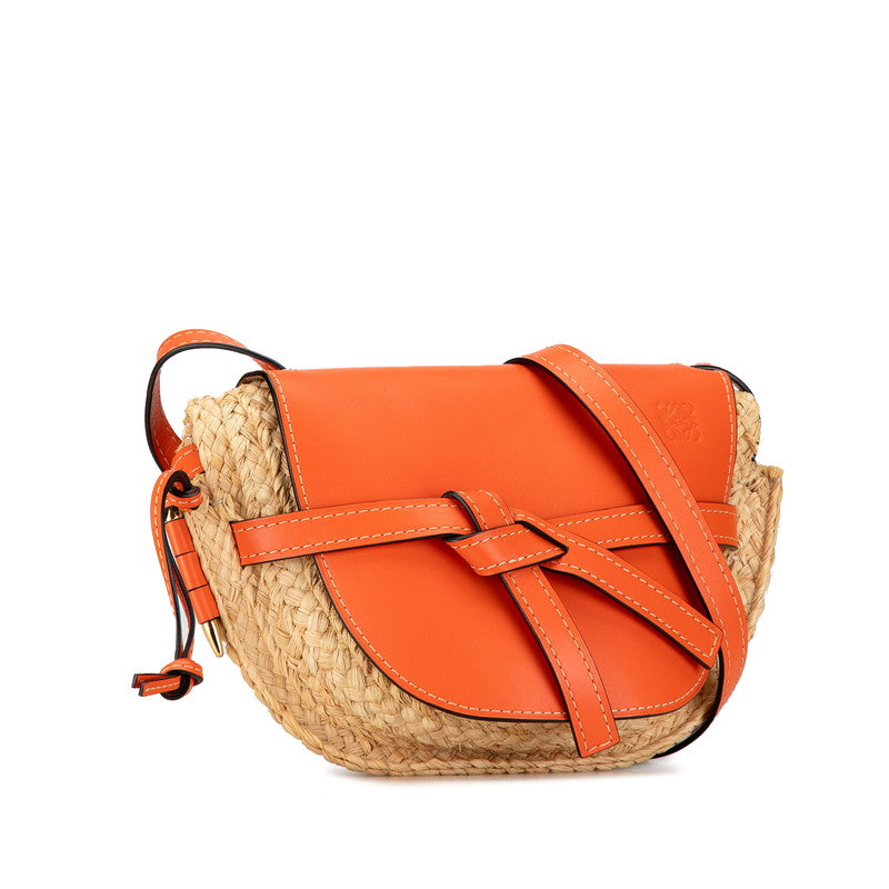 Loewe Anagram Gate Raffia Leather Shoulder Bag