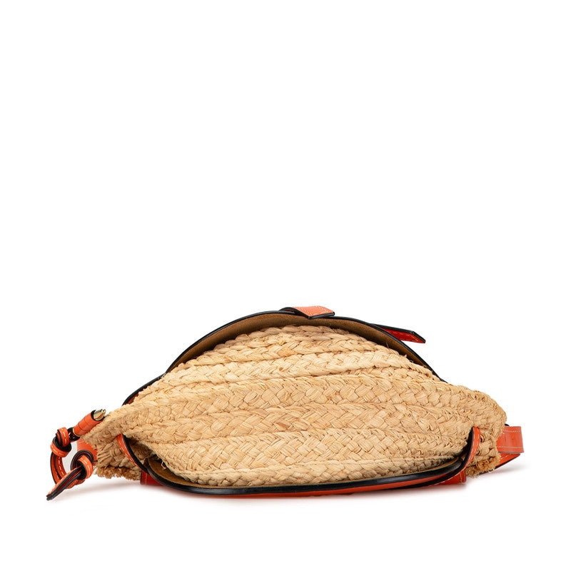 Loewe Anagram Gate Raffia Leather Shoulder Bag