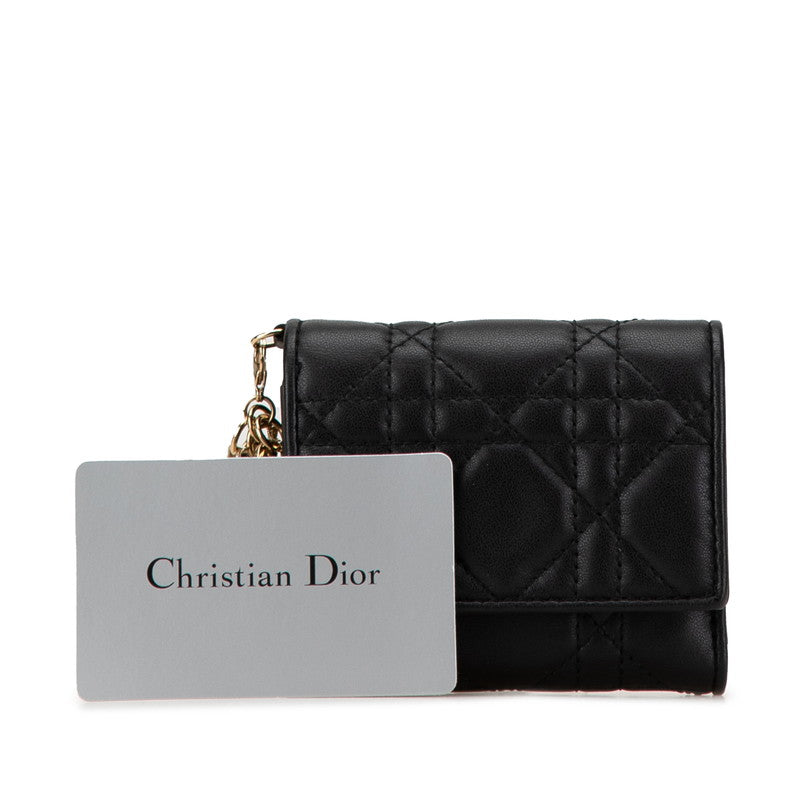 Dior Leather Cannage Tri-fold Wallet Black