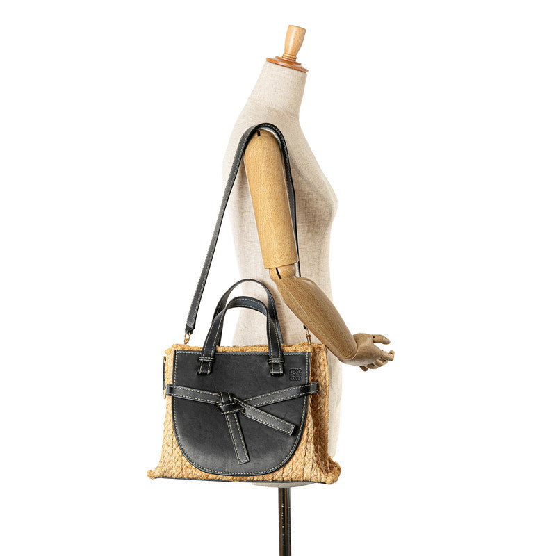 Loewe Anagram Gate Raffia Leather Handbag