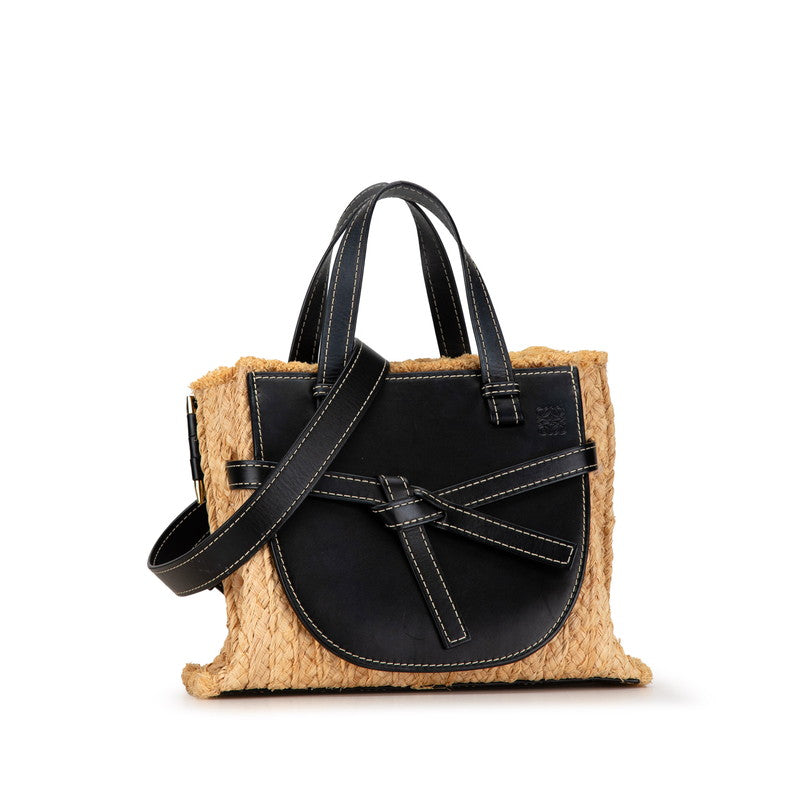 Loewe Anagram Gate Raffia Leather Handbag