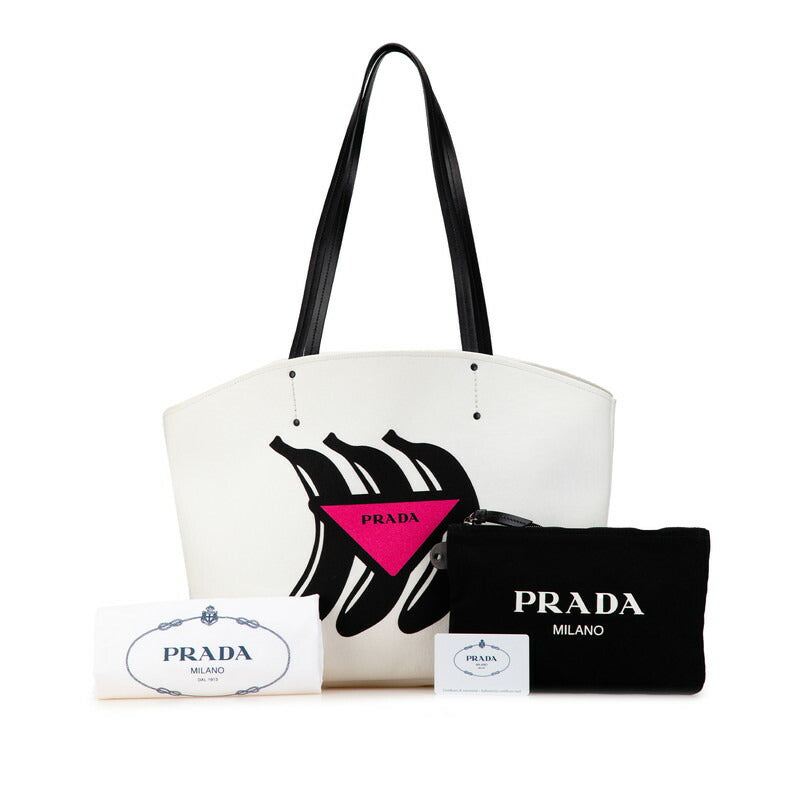 Prada Canapa Banana Tote Bag Canvas Leather