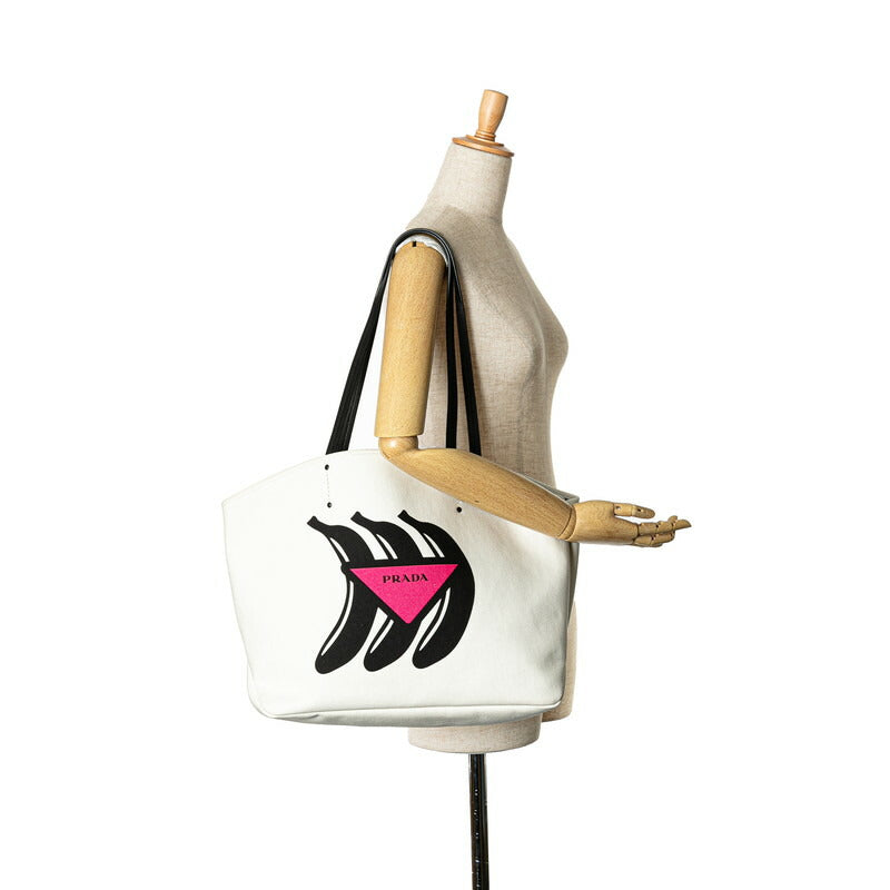 Prada Canapa Banana Tote Bag Canvas Leather