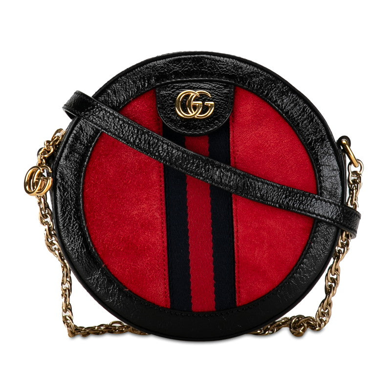 Gucci Ophidia GG Marmont Mini Round Patent Leather Suede Chain Shoulder Bag in Very Good Condition